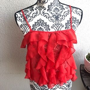 Red Ruffle Spaghetti Strap Top/ Blouse